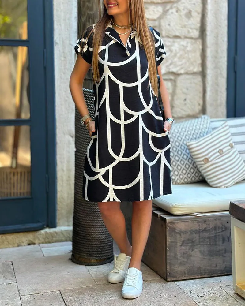 Lydia | Geometric Print Polo Dress