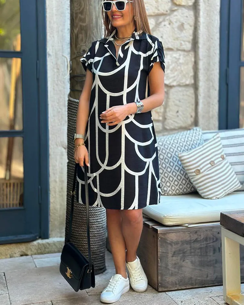Lydia | Geometric Print Polo Dress