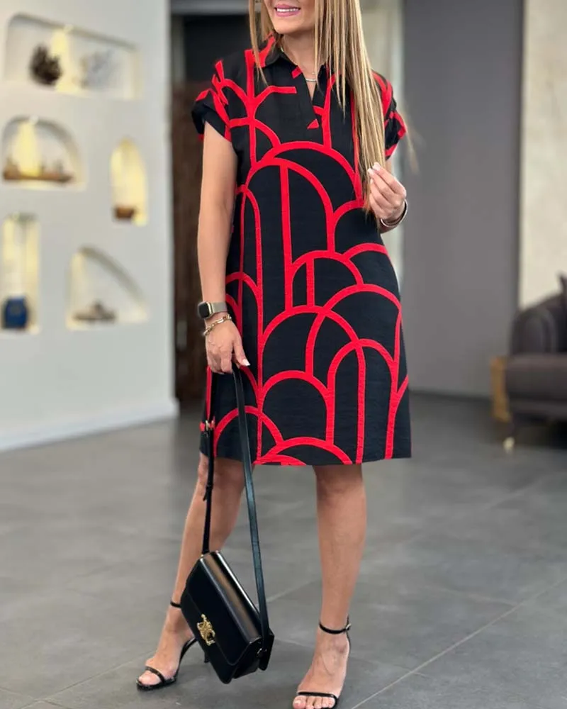 Lydia | Geometric Print Polo Dress