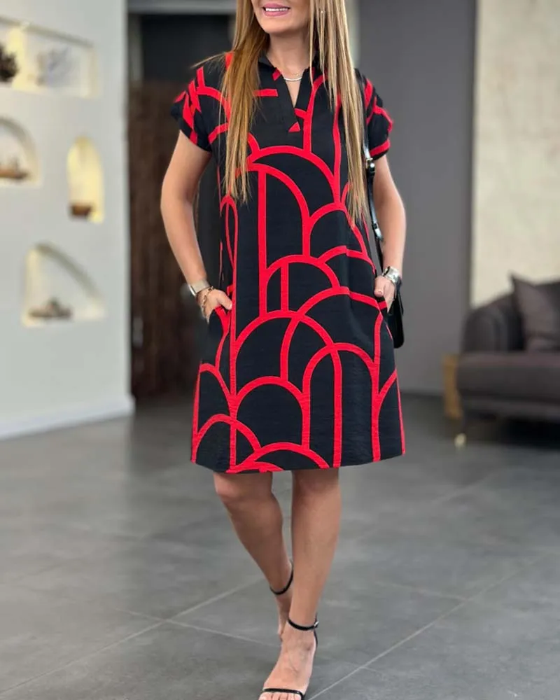 Lydia | Geometric Print Polo Dress