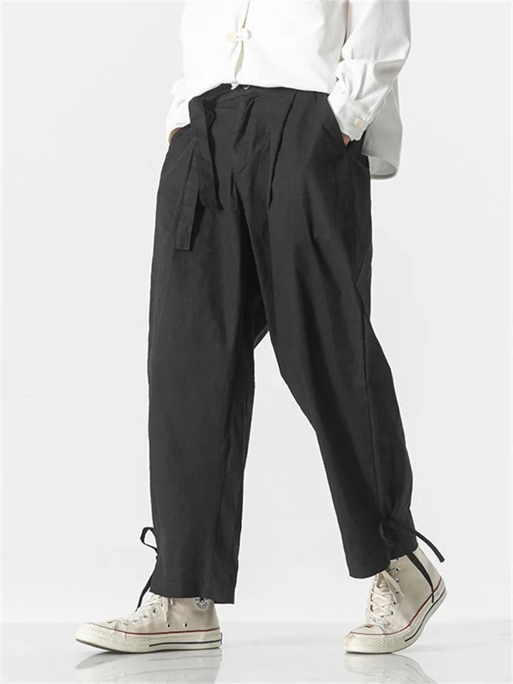 Men's Leisure All Match Lace Up Cozy Linen Pants
