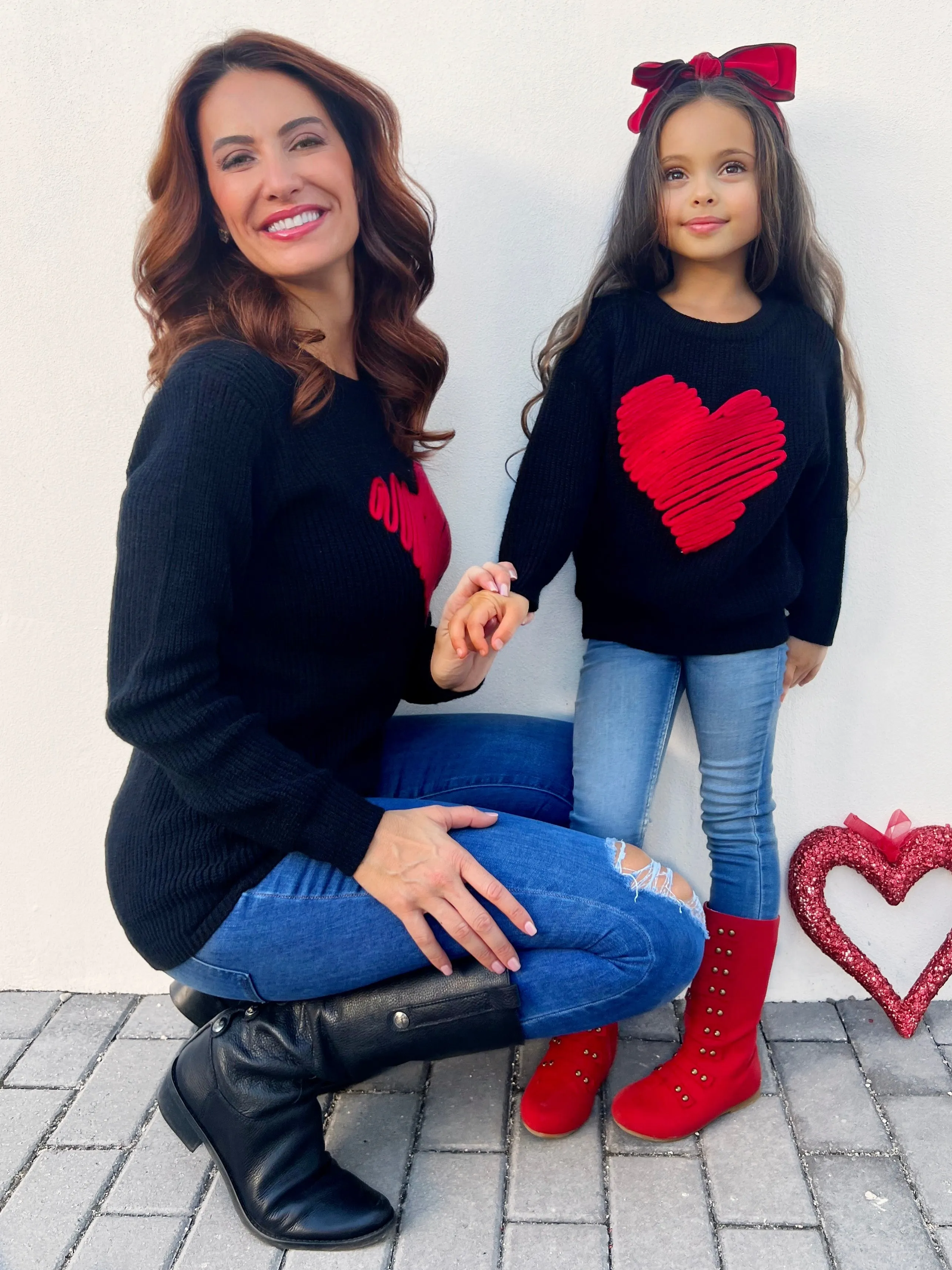 Mommy and Me Love Note Embroidered Red Heart Sweater