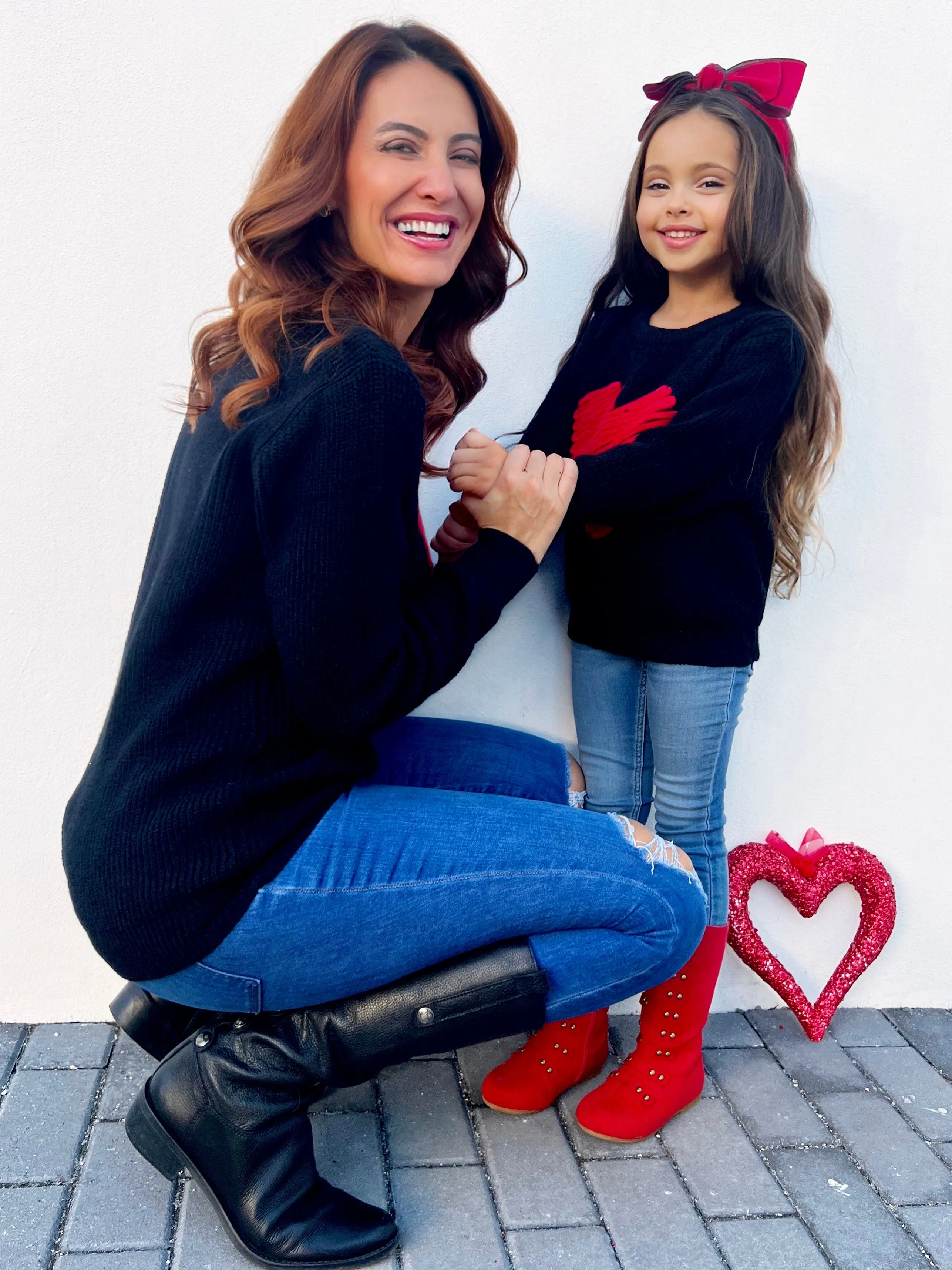 Mommy and Me Love Note Embroidered Red Heart Sweater