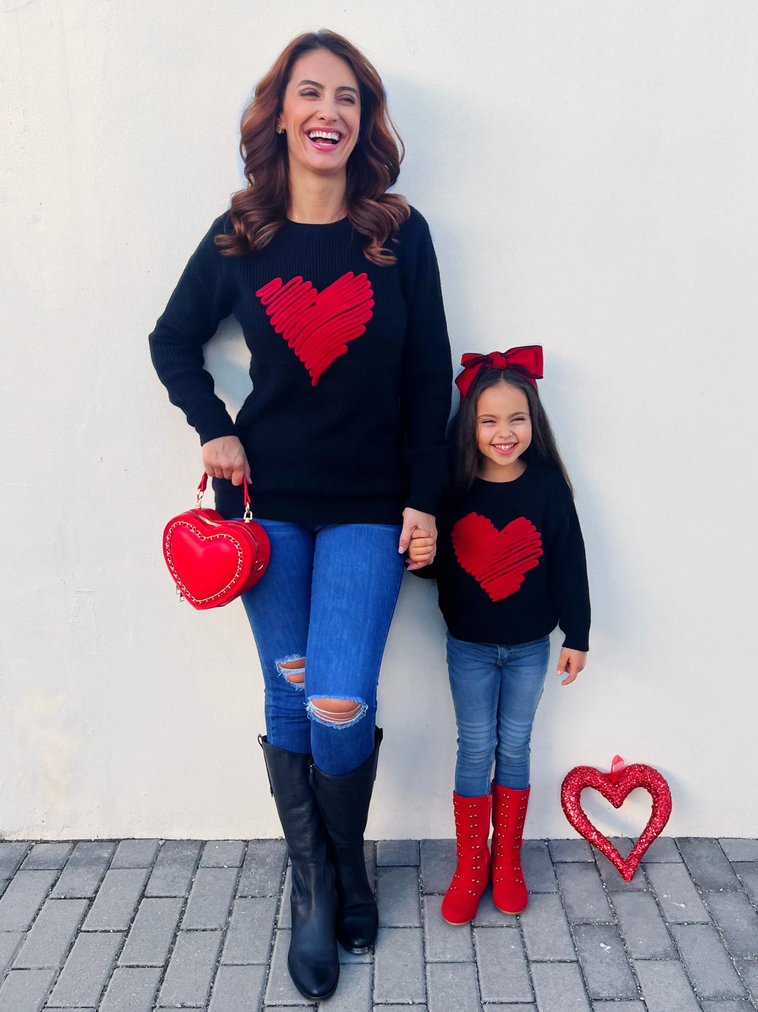Mommy and Me Love Note Embroidered Red Heart Sweater