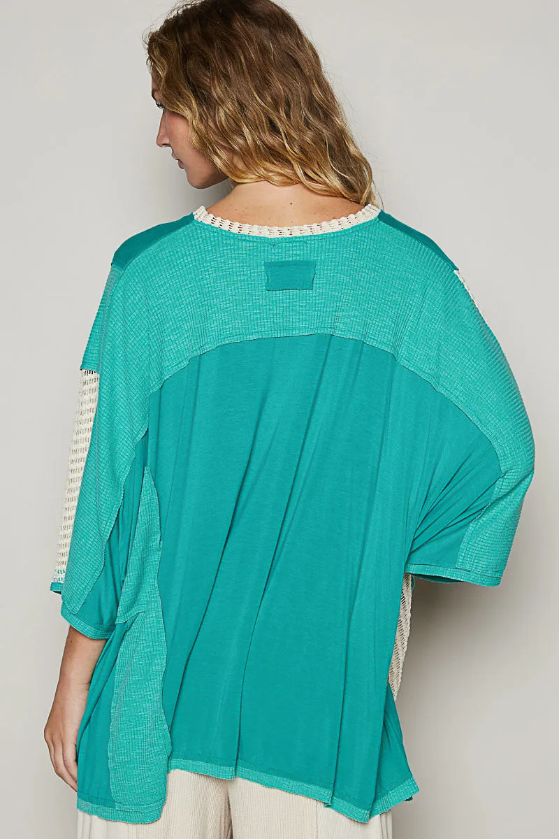 Multi-Texture Knit Drop Shoulder Top by POL - Jungle Green