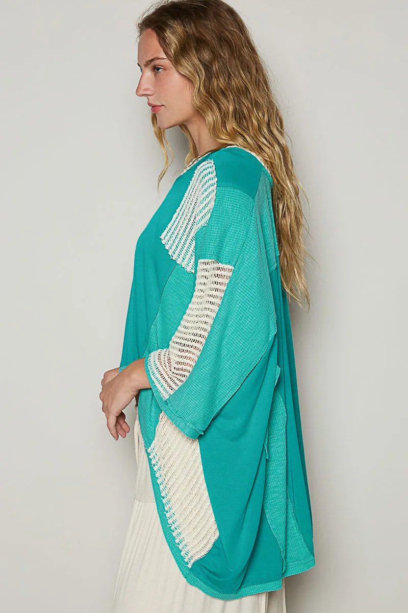 Multi-Texture Knit Drop Shoulder Top by POL - Jungle Green
