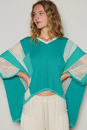 Multi-Texture Knit Drop Shoulder Top by POL - Jungle Green