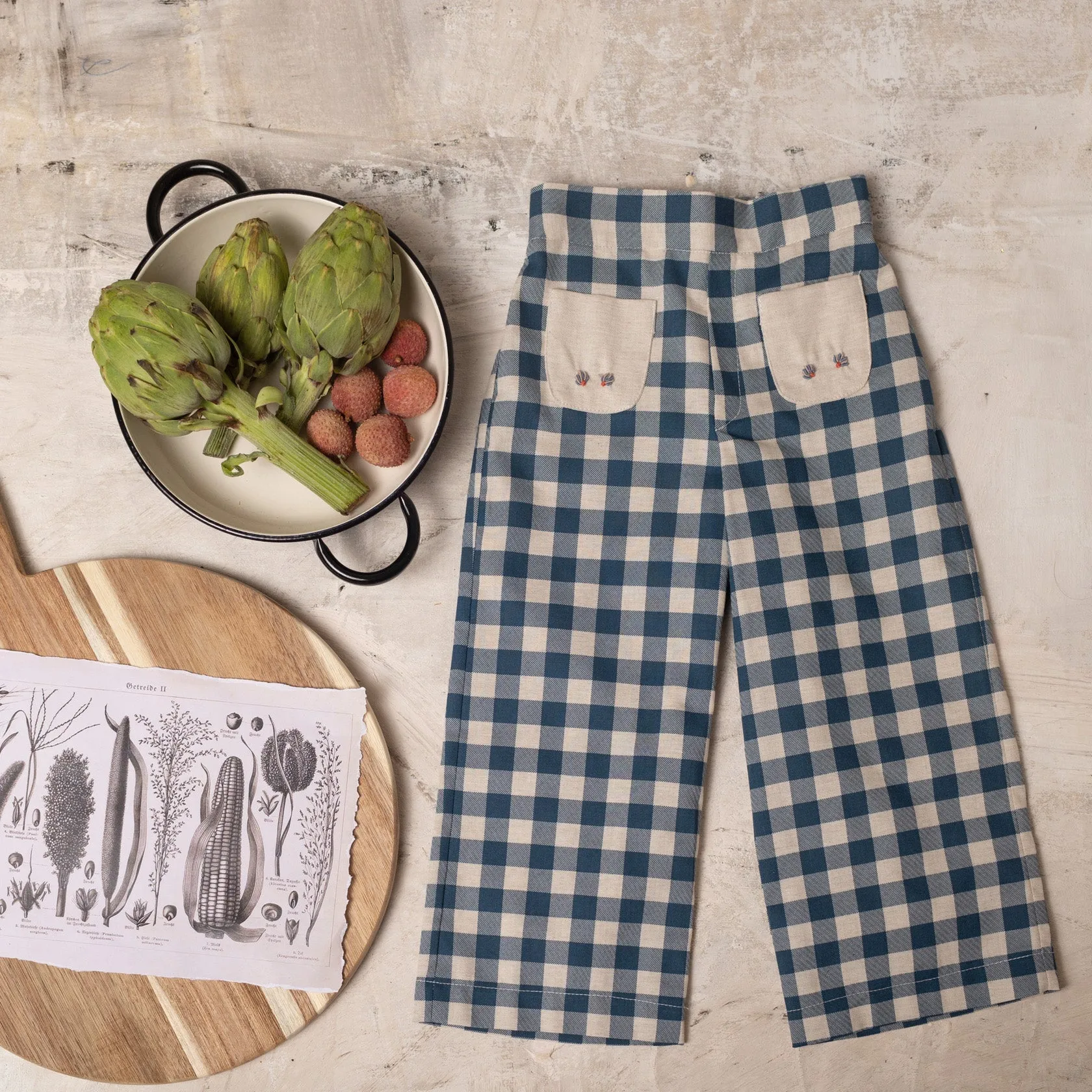 Navy Gingham Flared Trousers by Birinit Petit *LAST PIECE 10 years*