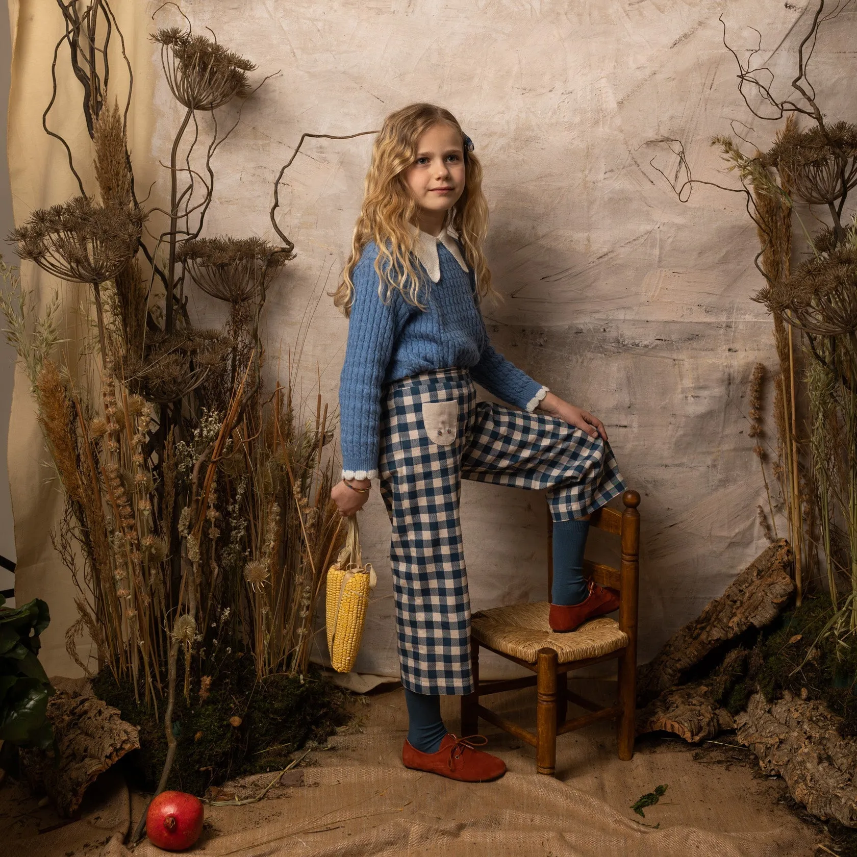 Navy Gingham Flared Trousers by Birinit Petit *LAST PIECE 10 years*