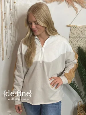 Neutral Color Block Terry Knit Pullover