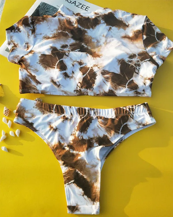 New High Neck Cut Out High Waisted Tie Dyed Bikini Sets