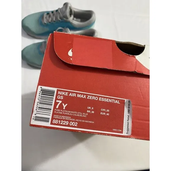 New Youth Size 7Y Blue Nike Air Max Zero Essential GS Running Shoes 881229 002