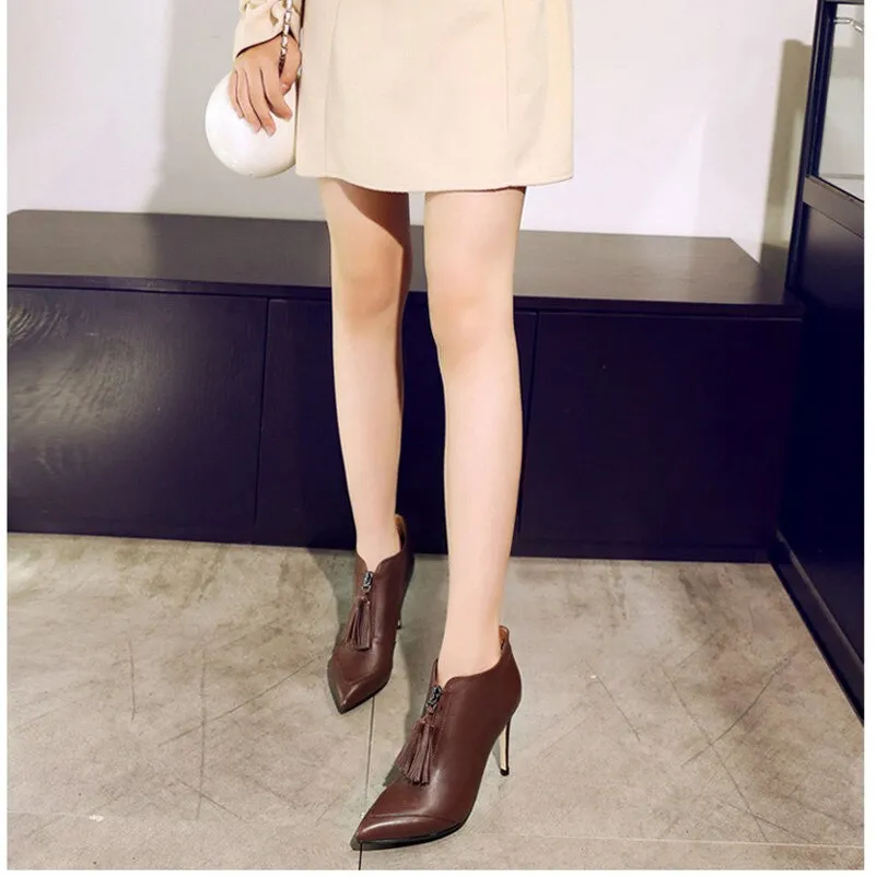 Newest Autumn Winter Tassels Party Wedding Prom Pumps Ladies High Heels Pointed Toe Basic Boots