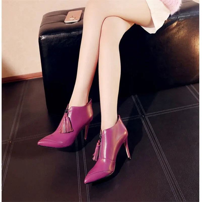 Newest Autumn Winter Tassels Party Wedding Prom Pumps Ladies High Heels Pointed Toe Basic Boots