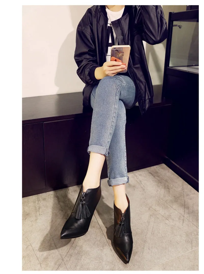 Newest Autumn Winter Tassels Party Wedding Prom Pumps Ladies High Heels Pointed Toe Basic Boots