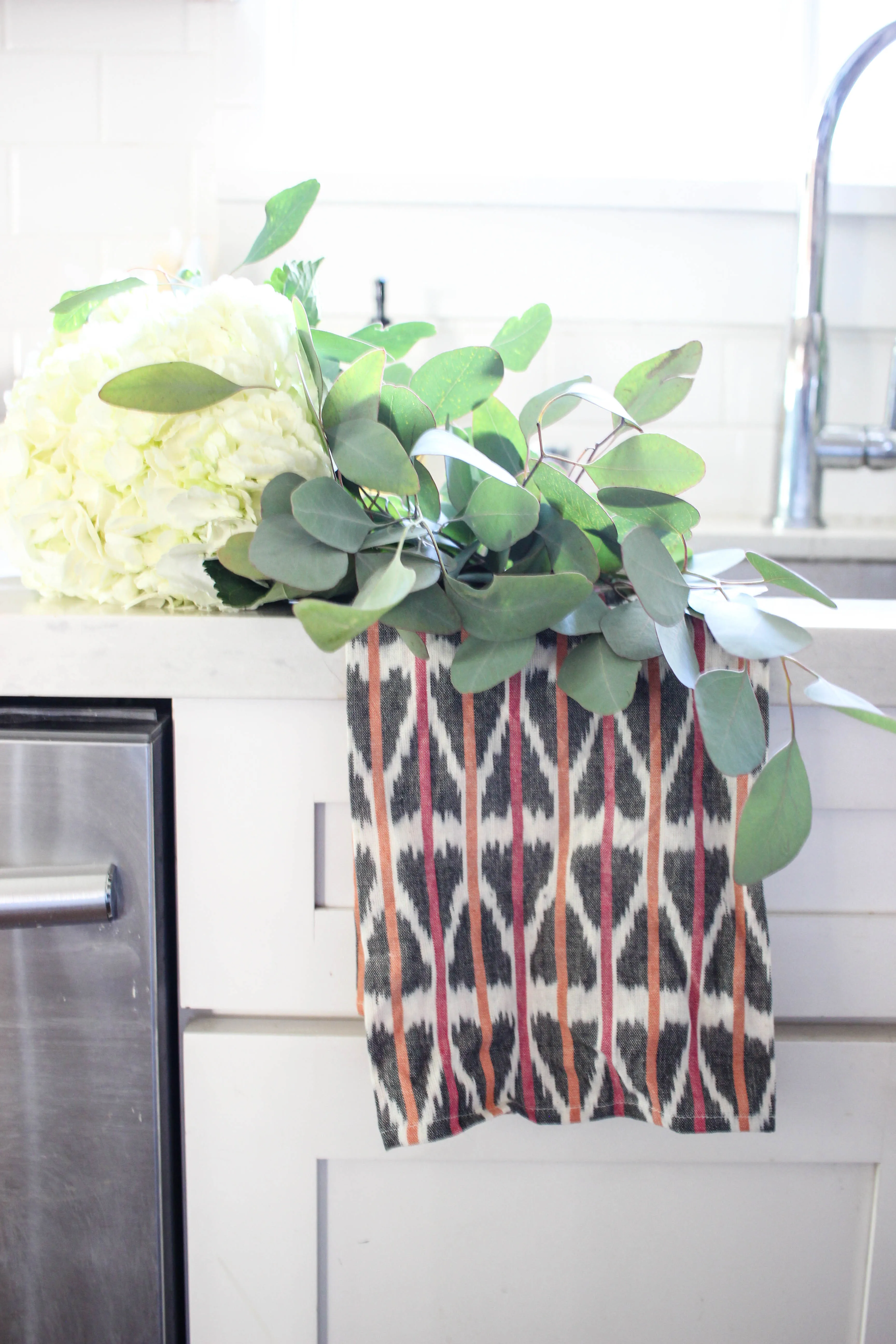 Orange Pink Triangle Stripe Cotton Ikat Woven Tea Towel