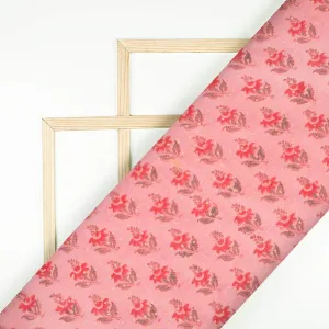 Peach And Grey Booti Pattern Handblock Pure Banarasi Chanderi Fabric