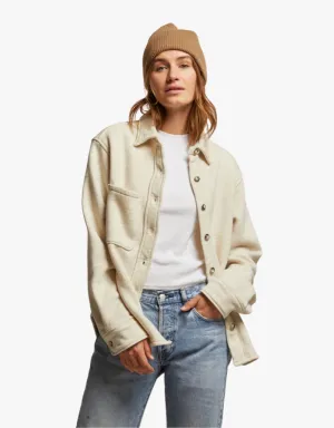 Perfect White Tee Cypress Fleece Button Down Jacket in Oatmeal