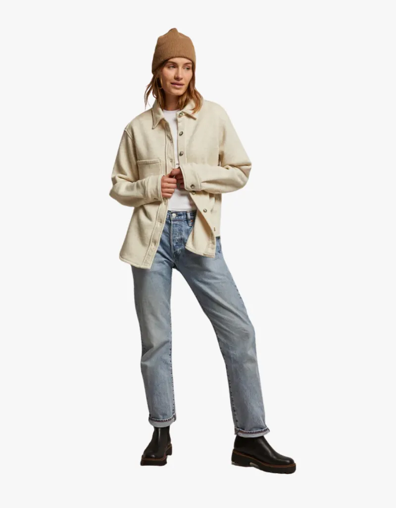 Perfect White Tee Cypress Fleece Button Down Jacket in Oatmeal