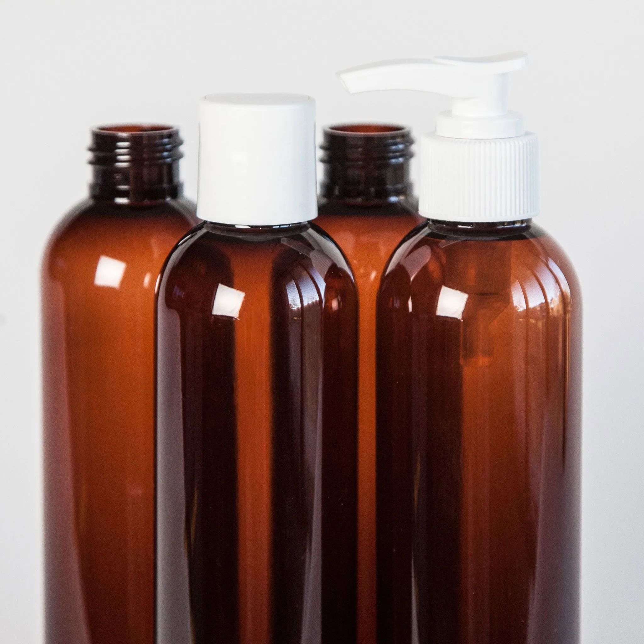 PET Plastic Bottle – 240ml (8oz) - Amber - Choice of Pump