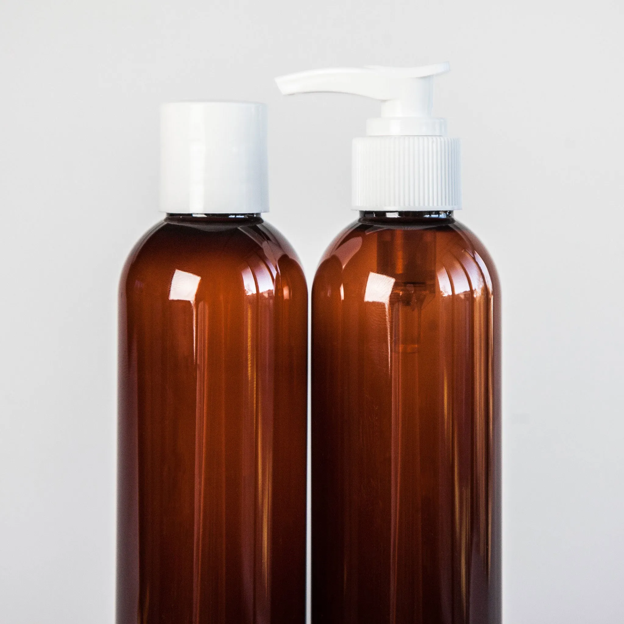 PET Plastic Bottle – 240ml (8oz) - Amber - Choice of Pump