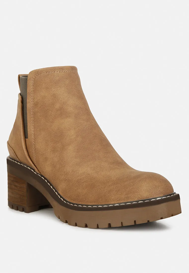 Pheonix Faux Leather Chunky Heel Ankle Boots By RAG