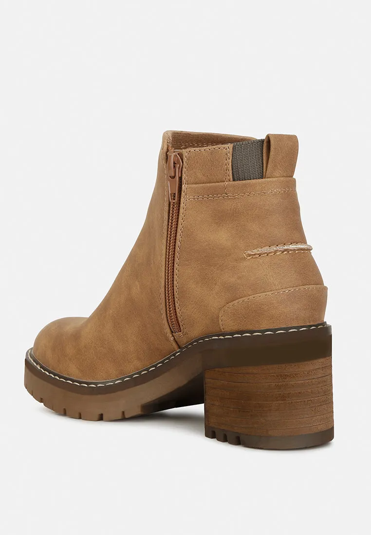 Pheonix Faux Leather Chunky Heel Ankle Boots By RAG
