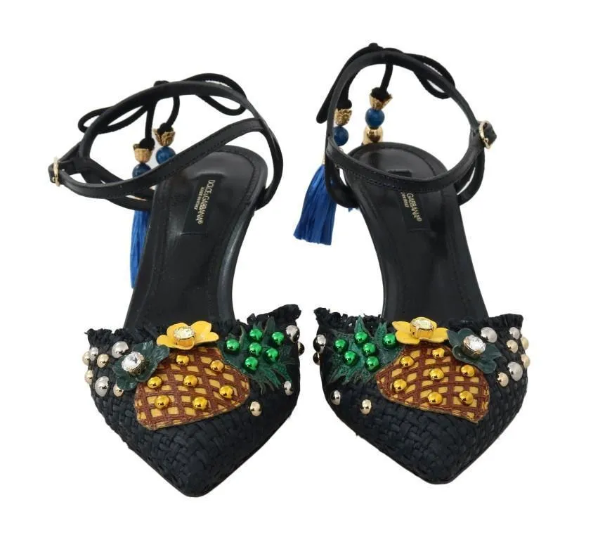 Pineapple Crystal Leather Slingbacks Pumps