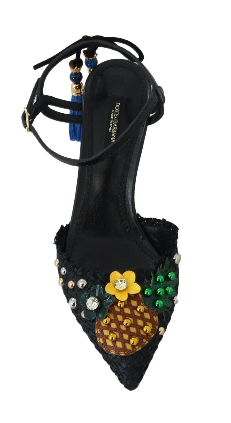 Pineapple Crystal Leather Slingbacks Pumps