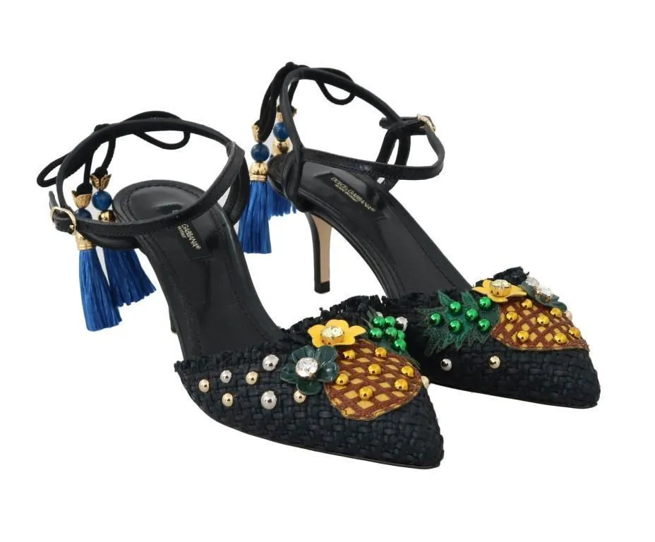 Pineapple Crystal Leather Slingbacks Pumps
