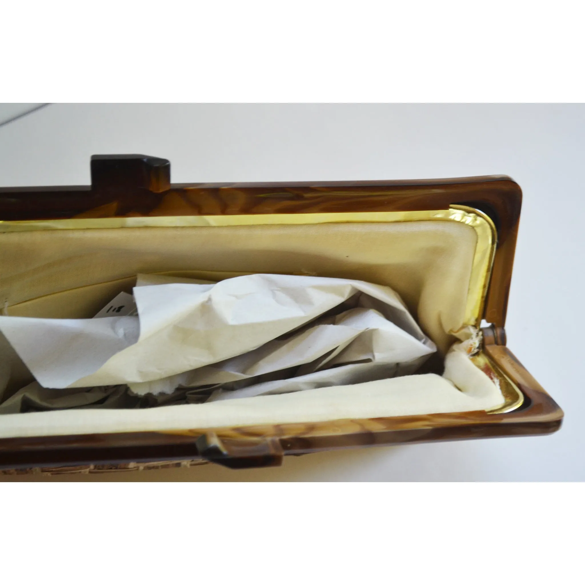 Plastic Framed Woven Straw Clutch Purse