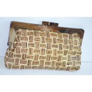 Plastic Framed Woven Straw Clutch Purse