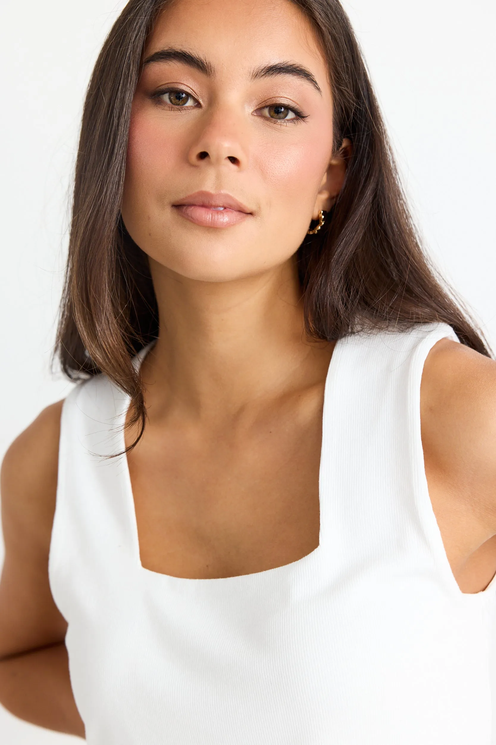 Positive Cream Rib Square Neck Tank