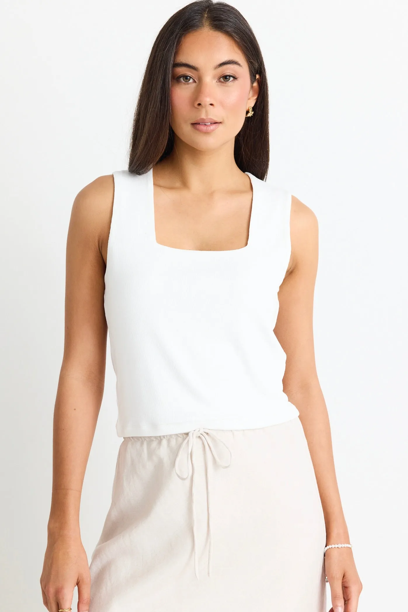 Positive Cream Rib Square Neck Tank