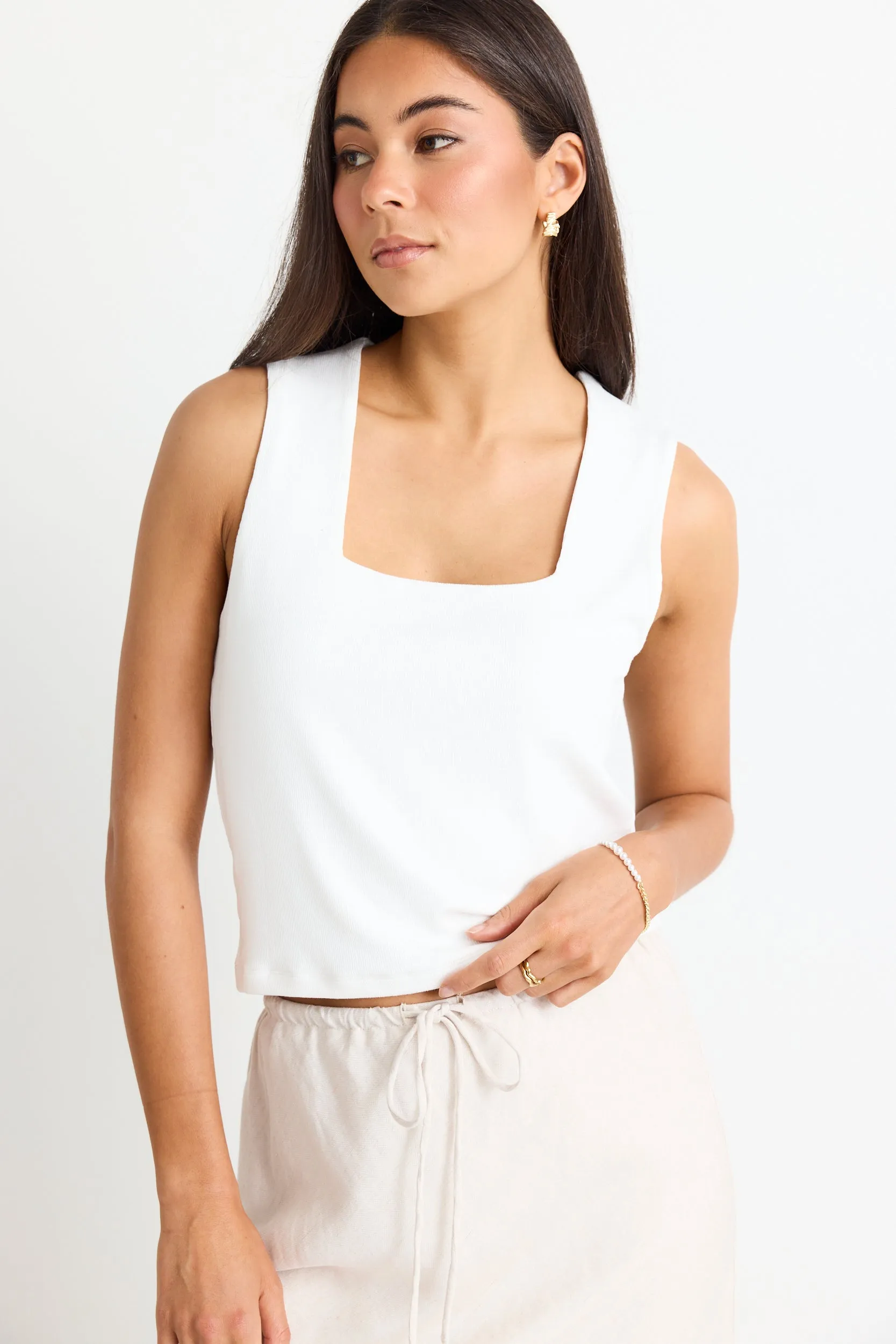Positive Cream Rib Square Neck Tank