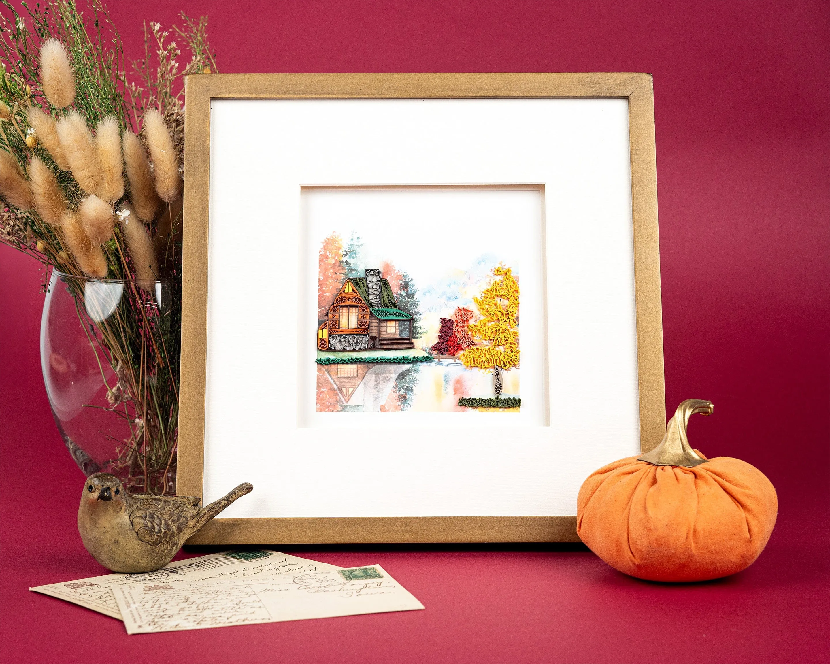 Quilled Cozy Autumn Cabin Greeting Card
