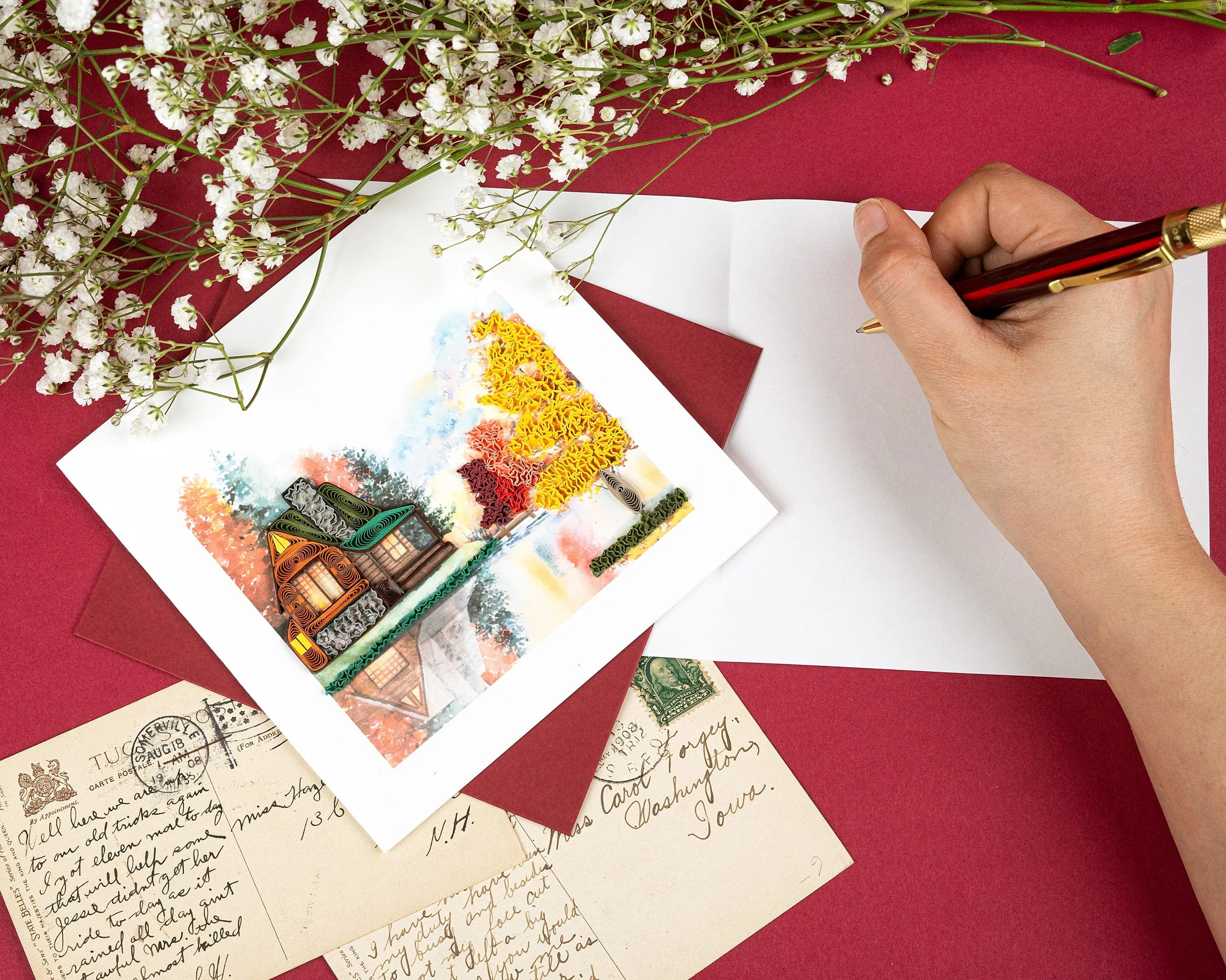 Quilled Cozy Autumn Cabin Greeting Card
