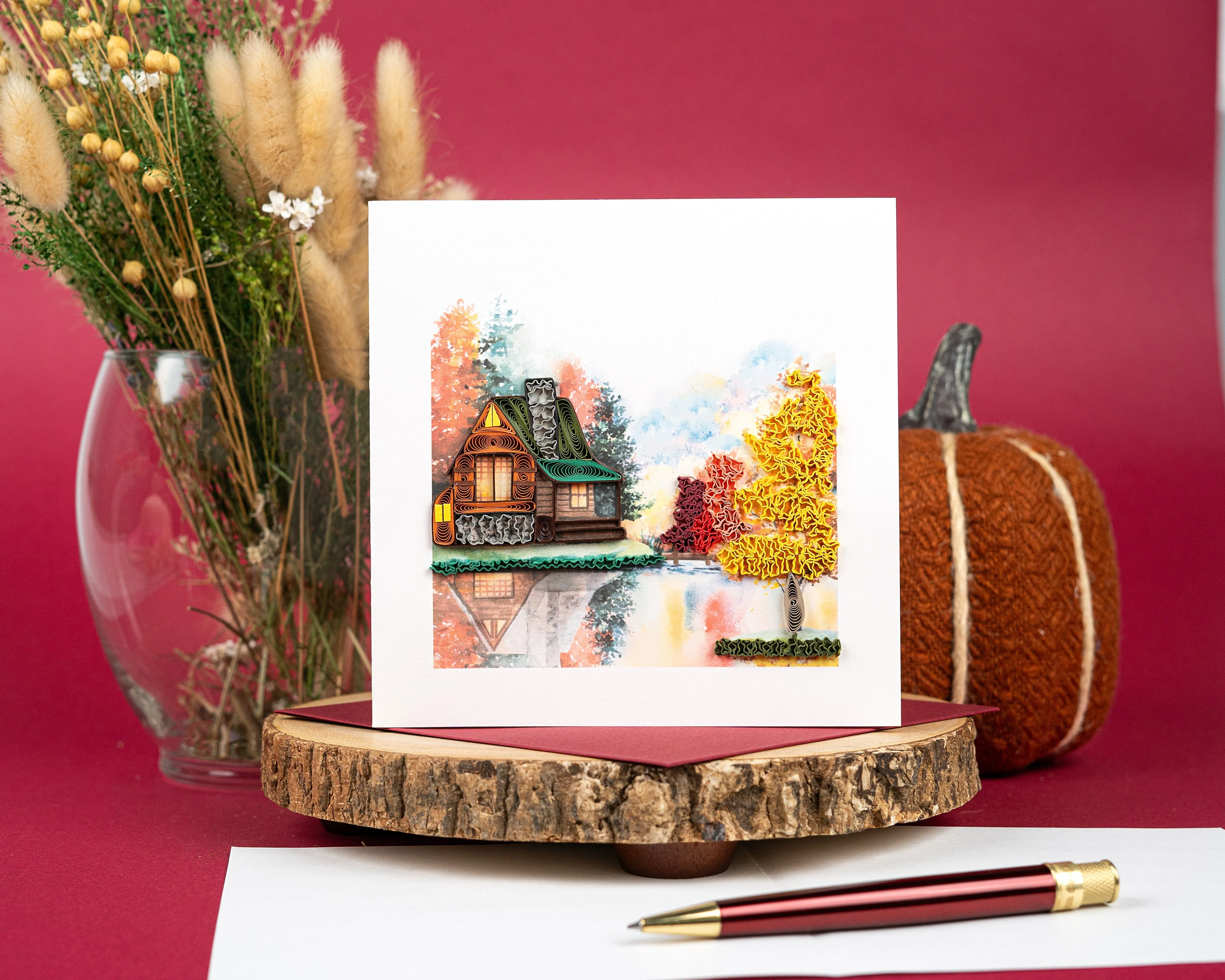 Quilled Cozy Autumn Cabin Greeting Card