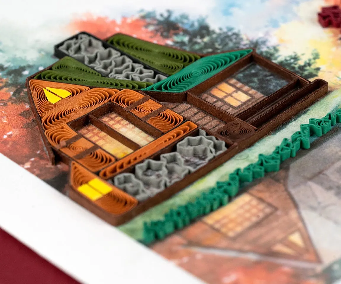 Quilled Cozy Autumn Cabin Greeting Card