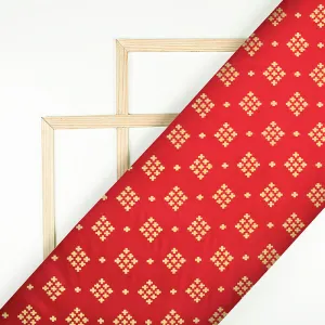 Red Geometric Pattern Zari Jacquard Banarasi Silk Fabric