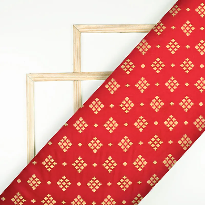 Red Geometric Pattern Zari Jacquard Banarasi Silk Fabric