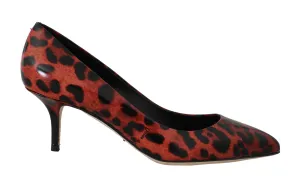 Red Leopard Leather Pumps Heels