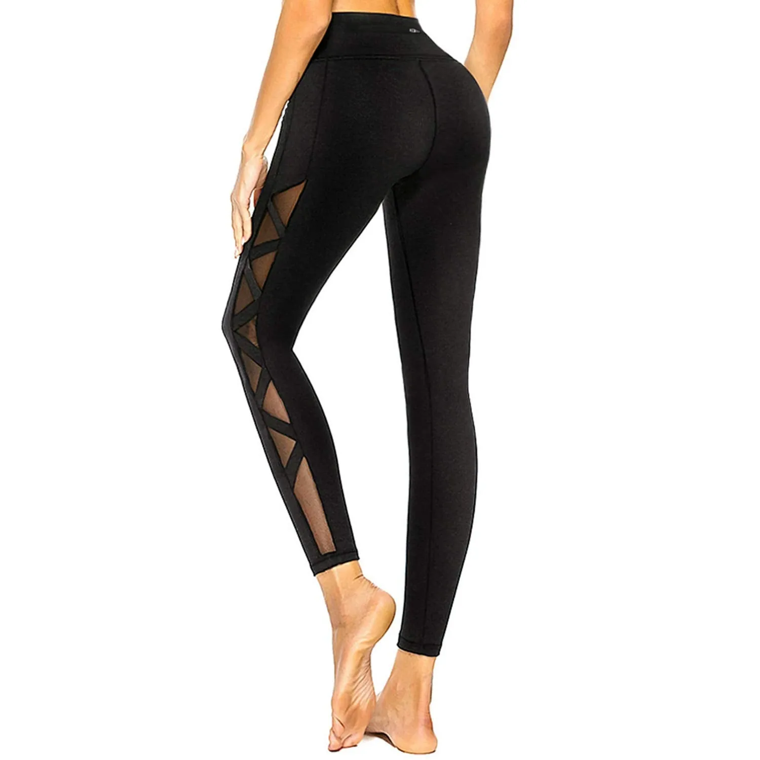 romansong High Waisted Yoga Leggings for Women with Pockets Mesh Gym Pants Ripped Workout Legging Butt Lifting Active Wear Athletic Pants Black