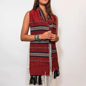 Ruth - Wool Tallit - Black and Gray with gold on Red