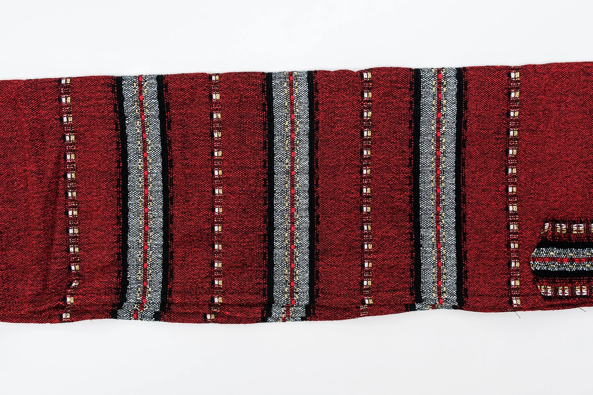 Ruth - Wool Tallit - Black and Gray with gold on Red
