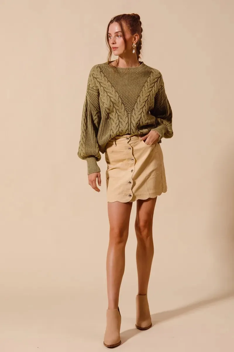 Scallop Buttoned Front Corduroy Trendy Mini Skirt For Women – Retro-Inspired Cotton Comfortable Fashionable Chic Corduroy Mini with Scallop Detail and Buttons for Any Occasion