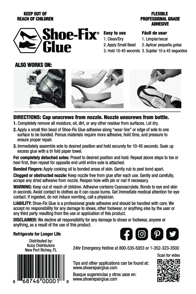 Shoe-Fix Glue – Professional Grade Shoe Repair Adhesive for All Footwear – Instant Bond, Clear Drying, Flexible, & Durable – for Shoes, Heels, Sandals, Boots, Athletic Shoes, & More (20g Tube) 1 Pack
