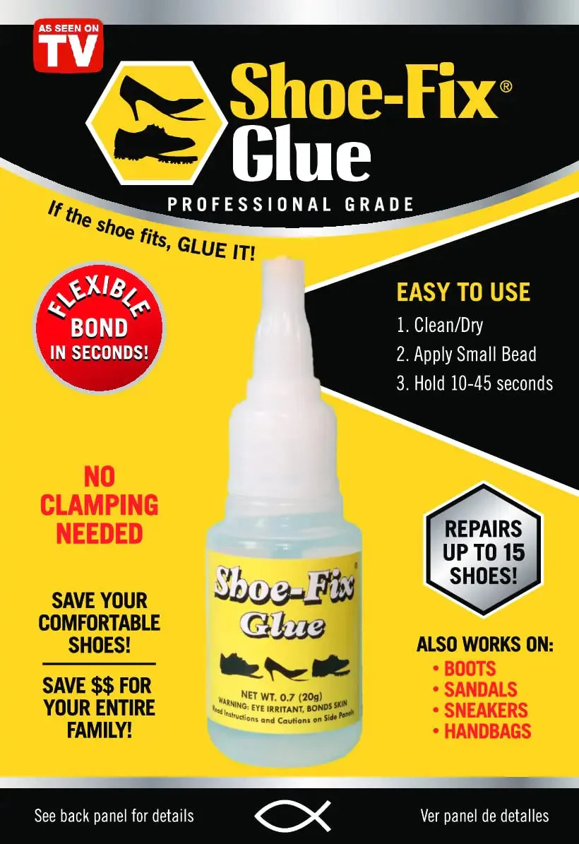 Shoe-Fix Glue – Professional Grade Shoe Repair Adhesive for All Footwear – Instant Bond, Clear Drying, Flexible, & Durable – for Shoes, Heels, Sandals, Boots, Athletic Shoes, & More (20g Tube) 1 Pack