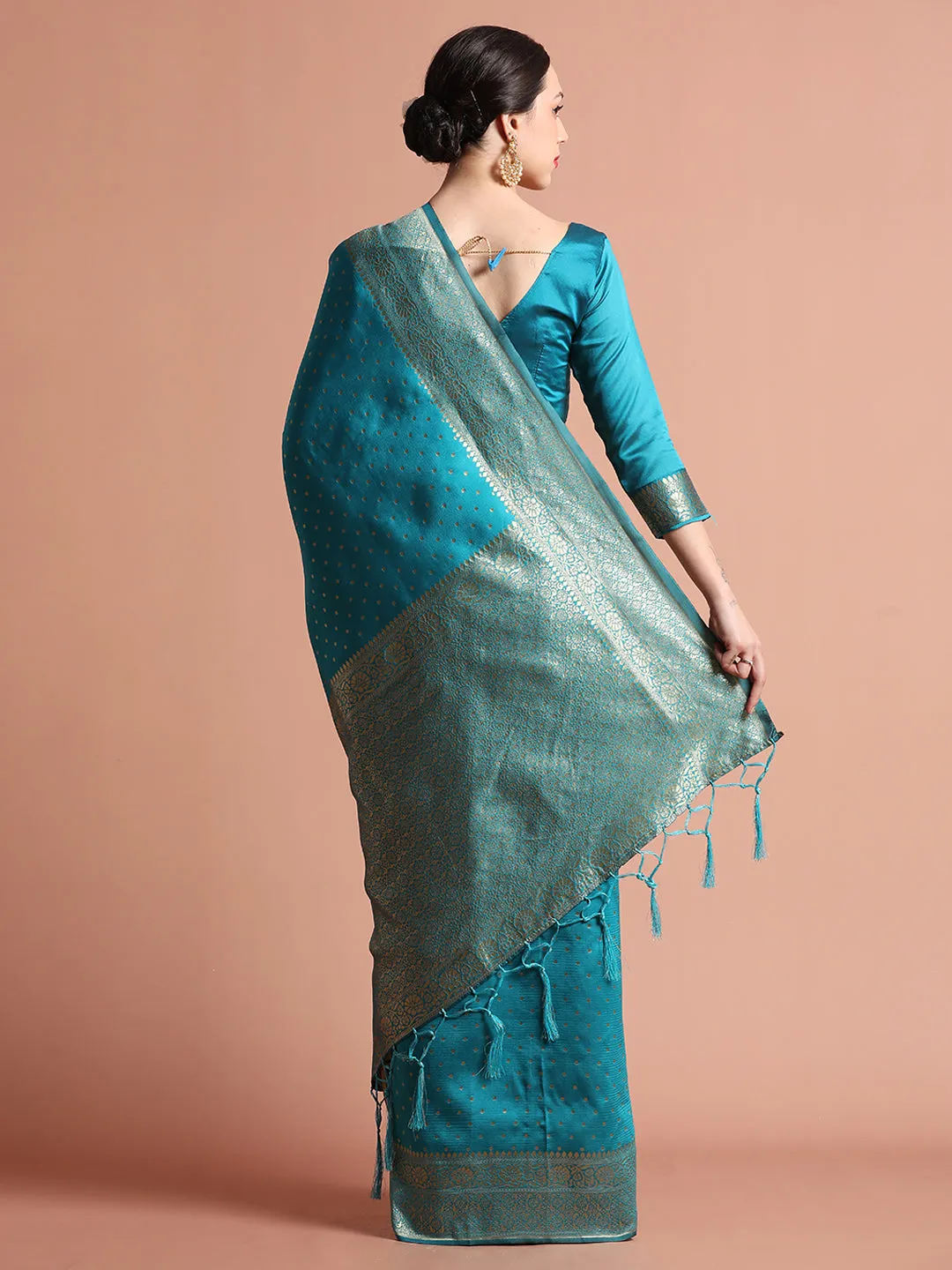 Silk Banarasi Zari Woven Sky Blue Party Wear Saree