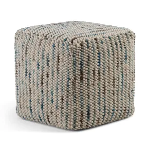 SIMPLIHOME Zoey 18 Inch Boho Cube Woven Pouf in Color Cotton